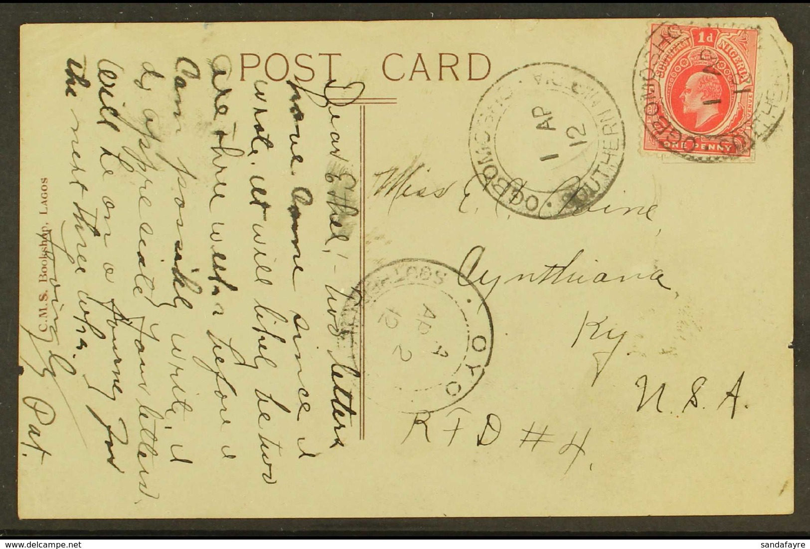 1912  Ppc Of "Heathen Shrine" Sent To New York Franked Ed VII 1d Tied By Ogbomosho Southern Nigeria Cds (Proud Type D3)  - Nigeria (...-1960)