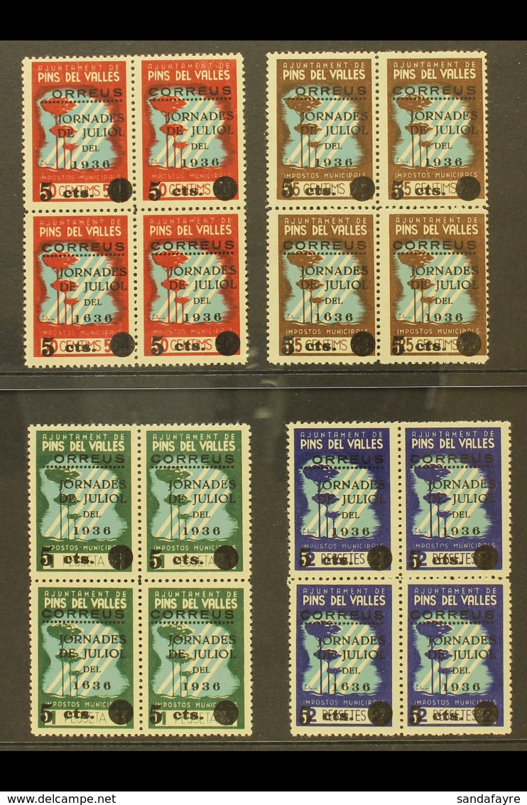 CIVIL WAR LOCAL STAMPS  PINS DEL VALLES 1936 Overprints Complete Set, Galvez 604/07, Fine Never Hinged Mint BLOCKS Of 4, - Sonstige & Ohne Zuordnung