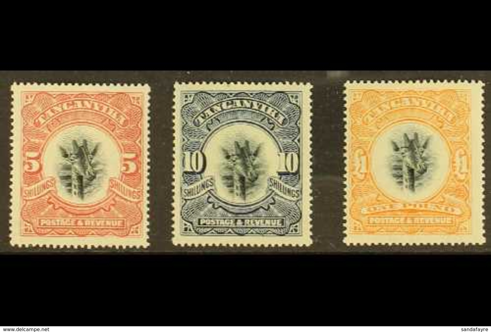 1922-24  5s, 10s & £1 Giraffe Top Value, Wmk Upright, SG 86a/88a, Mint Lightly Hinged. Lovely (3 Stamps) For More Images - Tanganyika (...-1932)