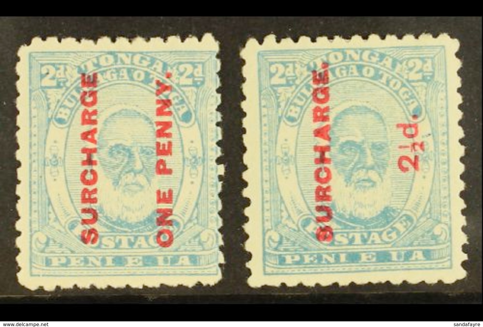 1895  1d On 2d Pale Blue & 2½d On 2d Pale Blue, SG 25, 27, Mint (2) For More Images, Please Visit Http://www.sandafayre. - Tonga (...-1970)