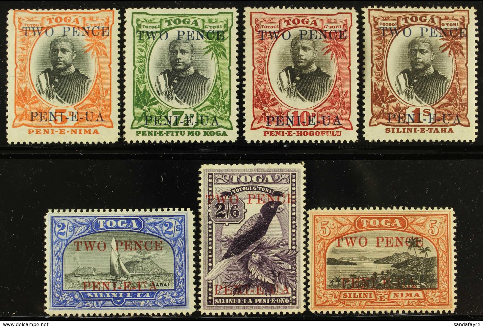 1923-24  Surcharges Complete Set, SG 64/70a, Fine Mint, Fresh Colours. (7 Stamps) For More Images, Please Visit Http://w - Tonga (...-1970)