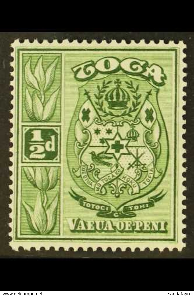 1942-49  ½d Yellow-green "A" OF "CA" MISSING FROM WATERMARK Variety, SG 74a, Superb Mint, Very Fresh, Attractive & Very  - Tonga (...-1970)