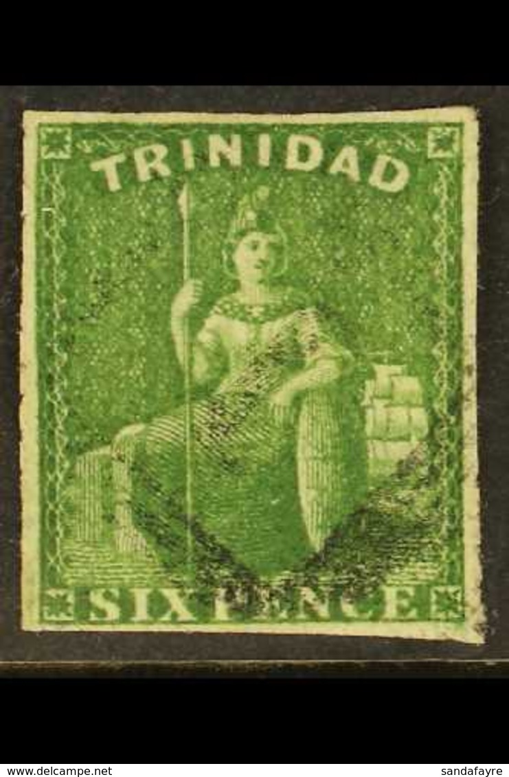 1859  6d Yellow- Green Pin-perf 12½, SG 35, Very Fine Used, Pin-perfs On Both Vertical Sides And Trimmed (probably At Th - Trinidad & Tobago (...-1961)