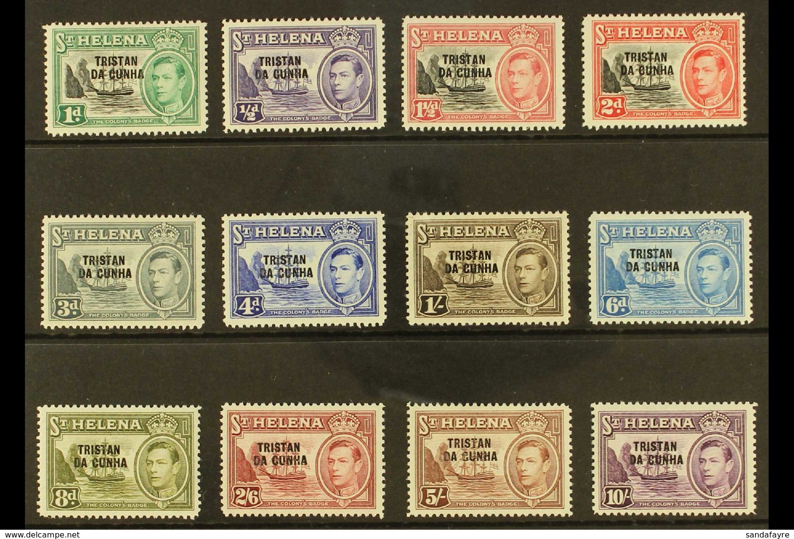 1952  Overprints Complete Set, SG 1/12, Very Fine Mint (all Stamps Except 5s Are Never Hinged), Very Fresh. (12 Stamps)  - Tristan Da Cunha