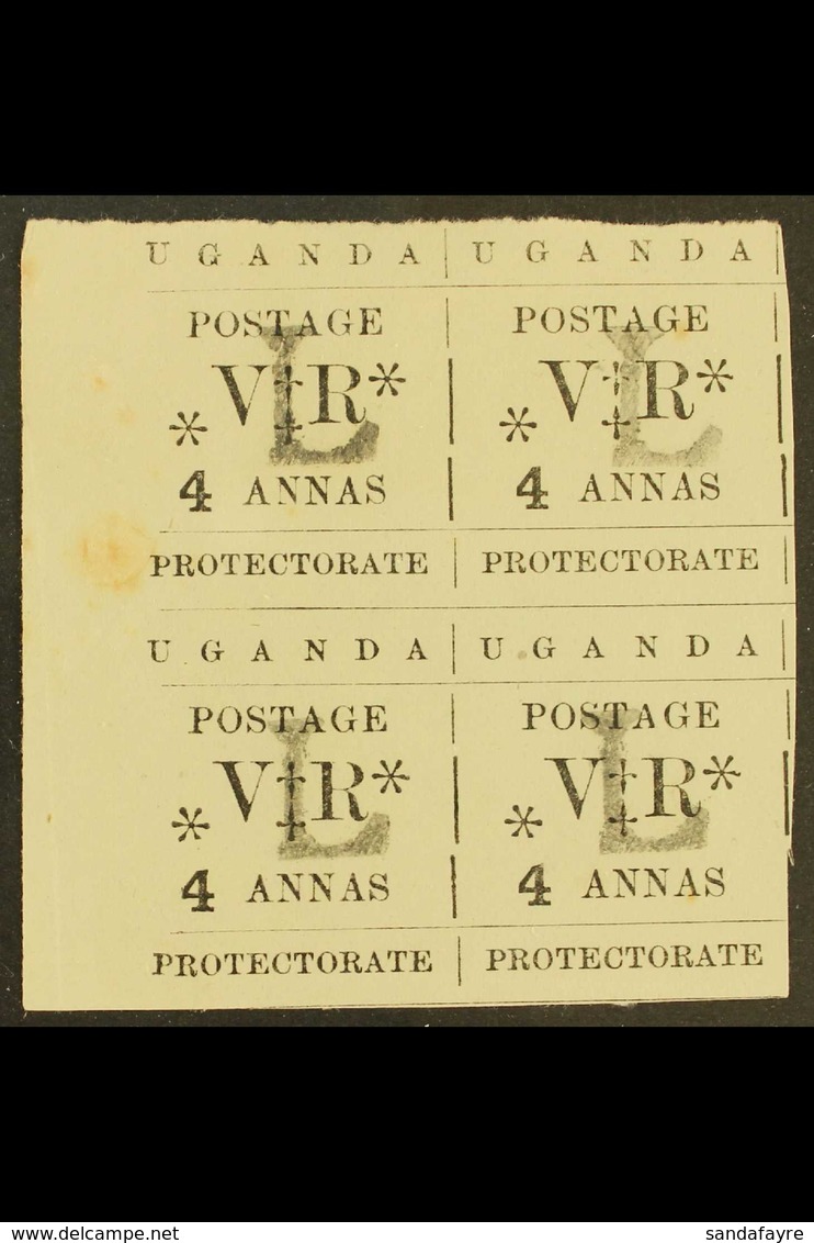 1896  4a Black, Ovptd "L" For Local Use, In A Right MARGINAL BLOCK OF FOUR, SG 73, Unused, Without Gum, A Few Tone Spots - Uganda (...-1962)