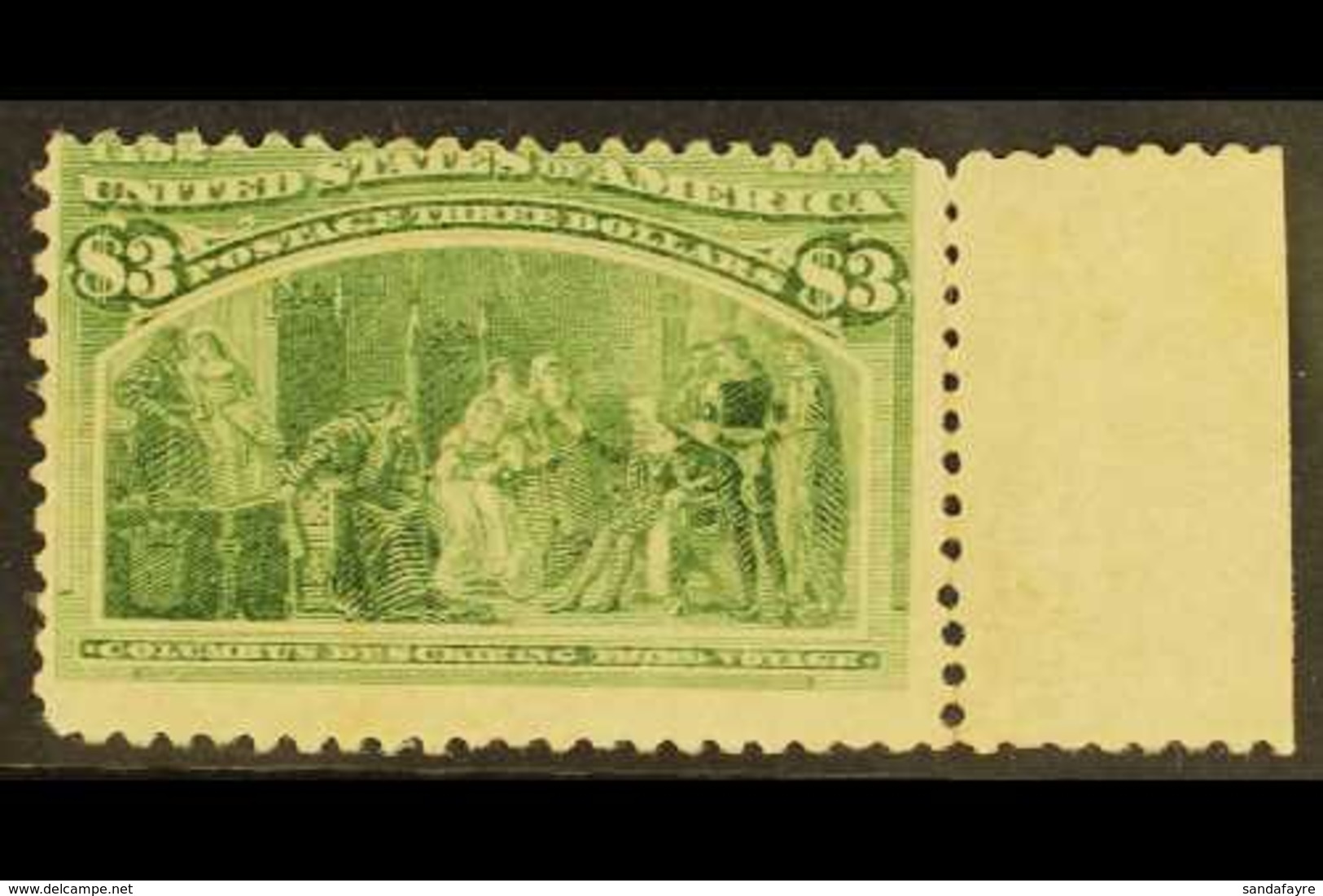 1893  $3 Yellow-green, Columbian Expo, Scott 243, Mint, Small Gum Thin, Centred High. For More Images, Please Visit Http - Sonstige & Ohne Zuordnung