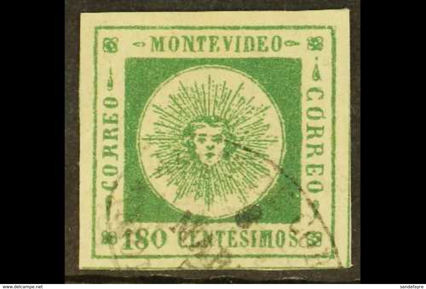 1860  180c Deep Green With Thick Figures, SG 19a, Very Fine Used With 4 Large Margins. A Beauty. For More Images, Please - Uruguay