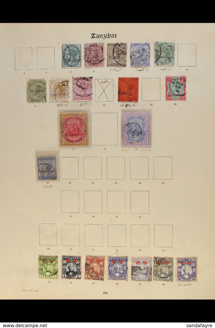 1895-1936 ATTRACTIVE USED COLLECTION  On Pages, ALL DIFFERENT, Inc 1895-96 Opts Most Vals To 1r, 2r & 5r, 1895-98 "2½" O - Zanzibar (...-1963)