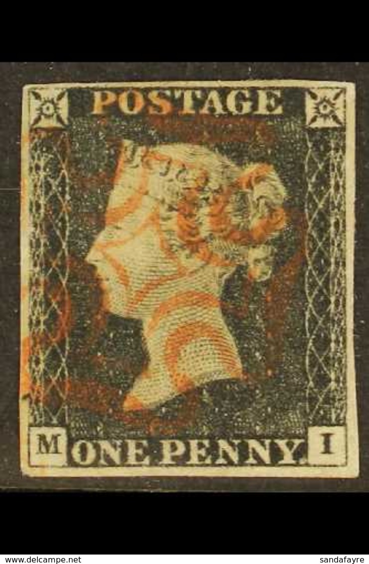 1840  1d Black 'M I' Plate 2, SG 2, Used With 4 Margins & Red MC Cancellation. For More Images, Please Visit Http://www. - Zonder Classificatie
