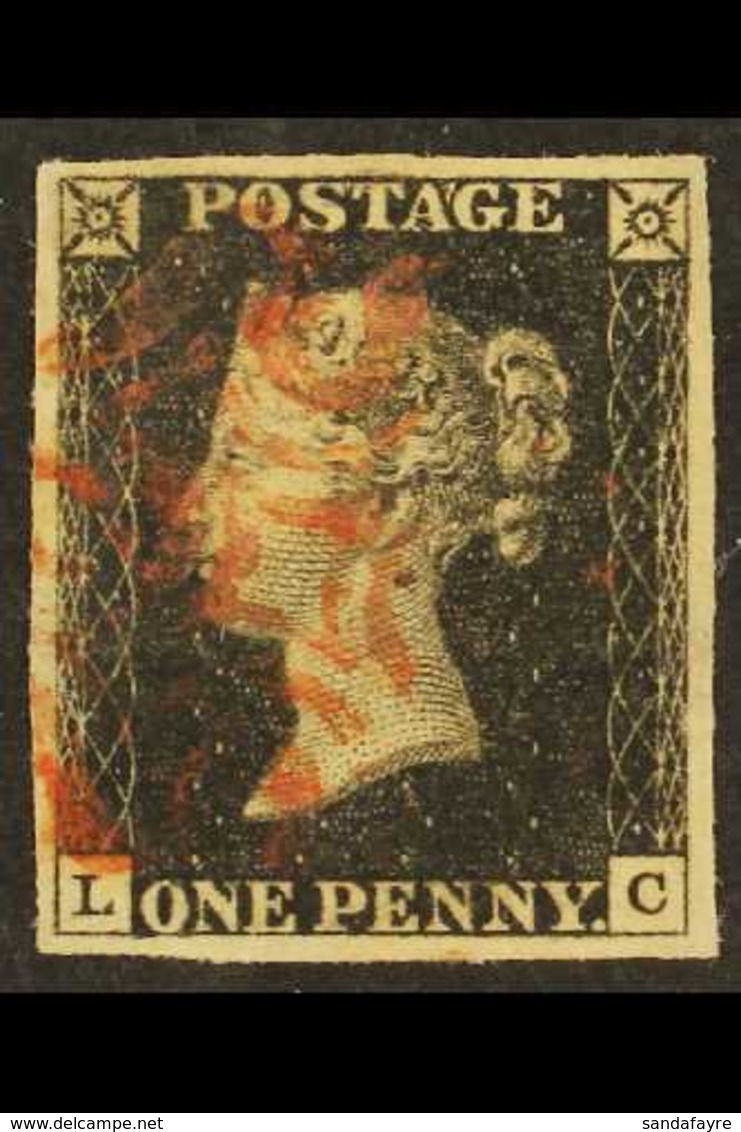 1840  1d Black 'LC' Plate 6, SG 2, Used With 4 Margins & Red MC Cancellation. For More Images, Please Visit Http://www.s - Ohne Zuordnung