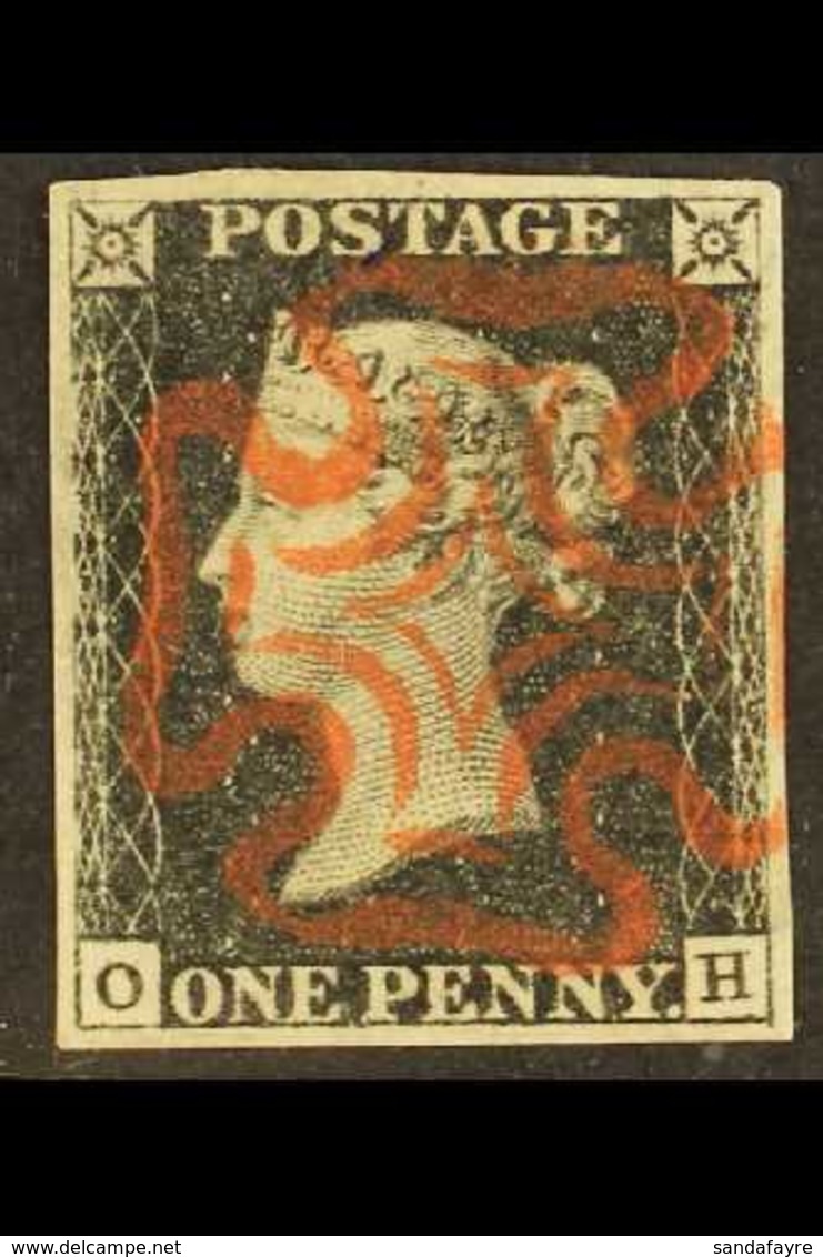 1840  1d Black 'OH' Plate 1a, SG 2, Used With 4 Margins And Lovely Near- Complete Upright Red MC Cancellation. A Stunnin - Ohne Zuordnung