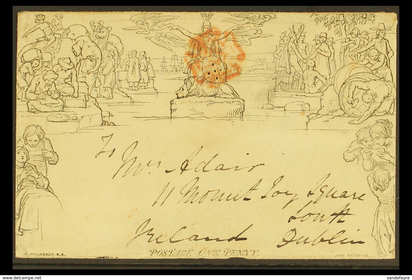 1840 MULREADY ENVELOPE.  (Oct 1st) 1d Envelope, (A162) Forme 3, Printed In Black With Red Maltese Cross Cancel To Front, - Sonstige & Ohne Zuordnung