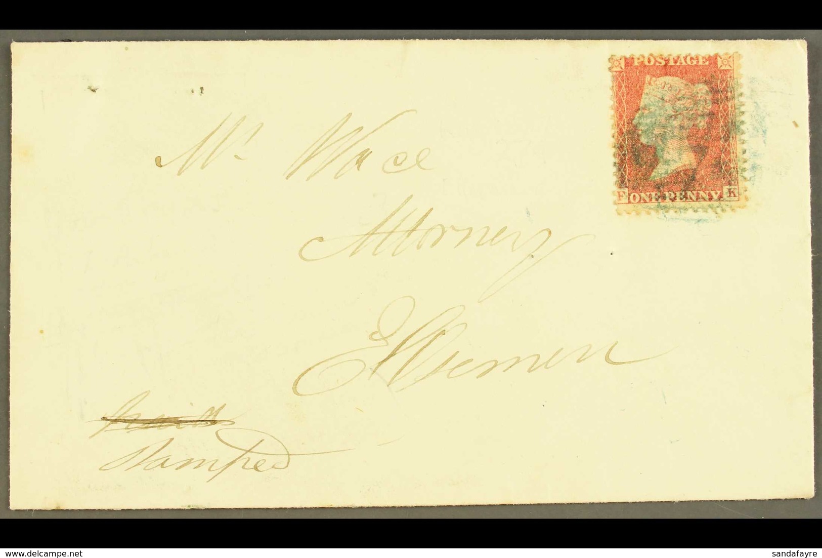 1857  (Aug) Env Bearing 1d Red "stars" Tied By "274" Numeral Of Ellesmere In BLUE, With Cds On Reverse In Matching Ink.  - Sonstige & Ohne Zuordnung