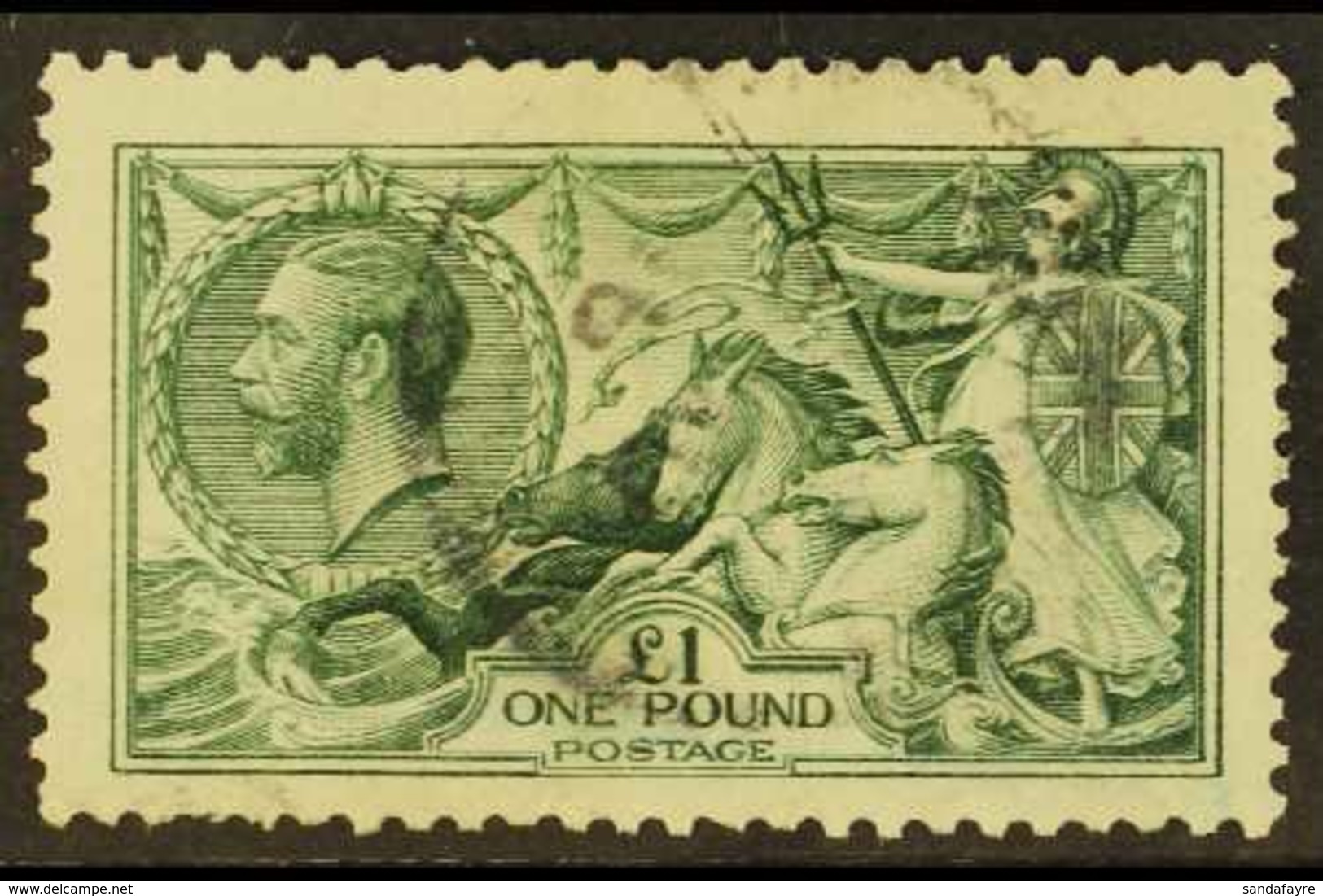 1913  £1 Dull Blue-green Seahorse, SG 404, Used With Light 1916 Cds, Some Short Perfs At Base. A Pleasing Example Of Thi - Ohne Zuordnung