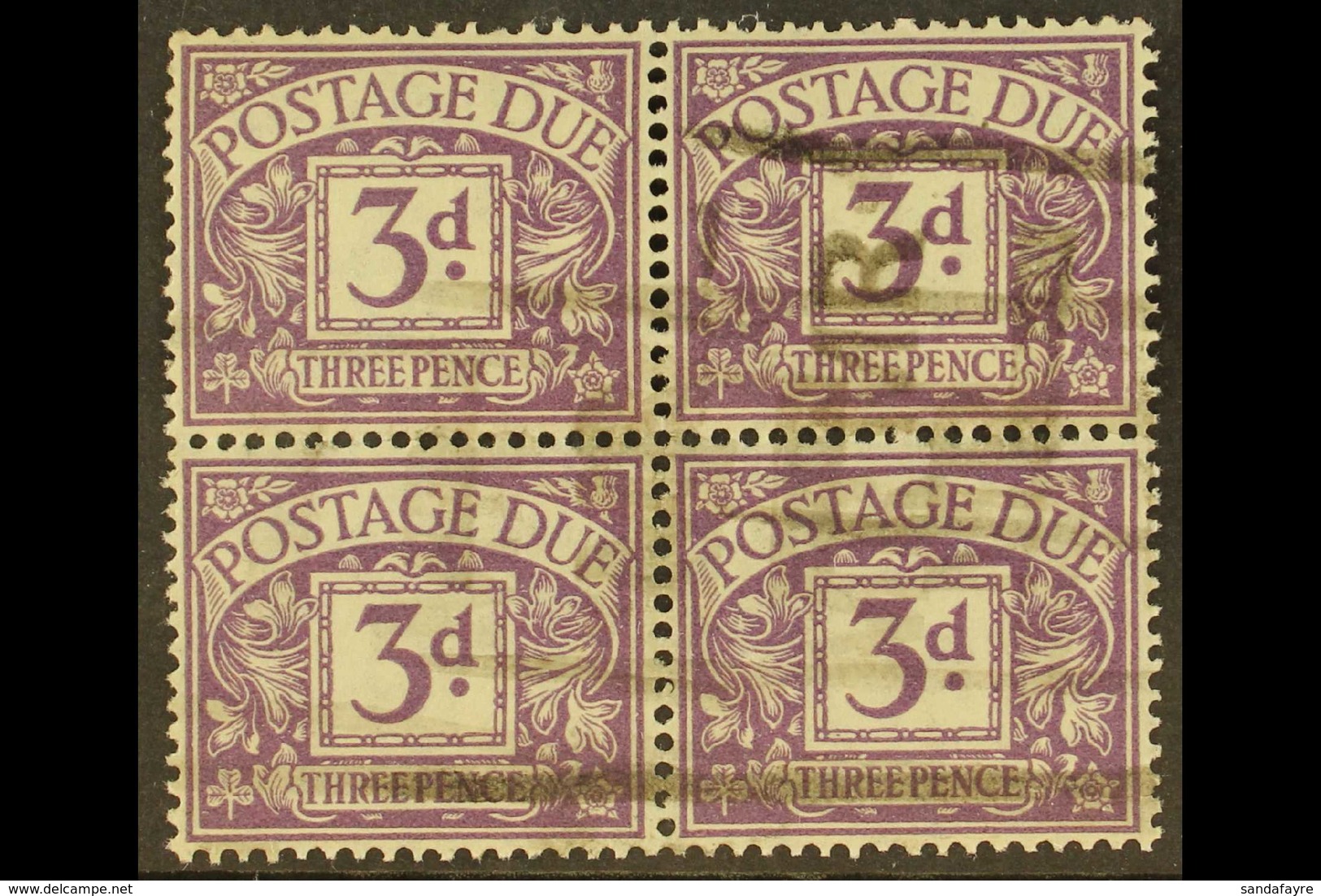 POSTAGE DUES  1924-31 3d Dull Violet EXPERIMENTAL PAPER Variety, SG D14b, Good Used BLOCK Of 4 Cancelled By Parcel Postm - Ohne Zuordnung