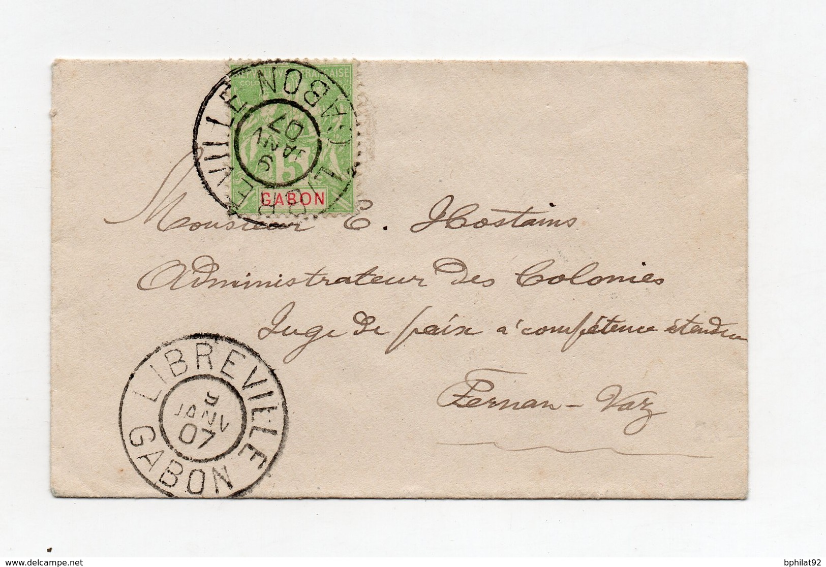 !!! PRIX FIXE : GABON, LETTRE DE LIBREVILLE DE 1907 POUR FERNAN VAZ - Covers & Documents