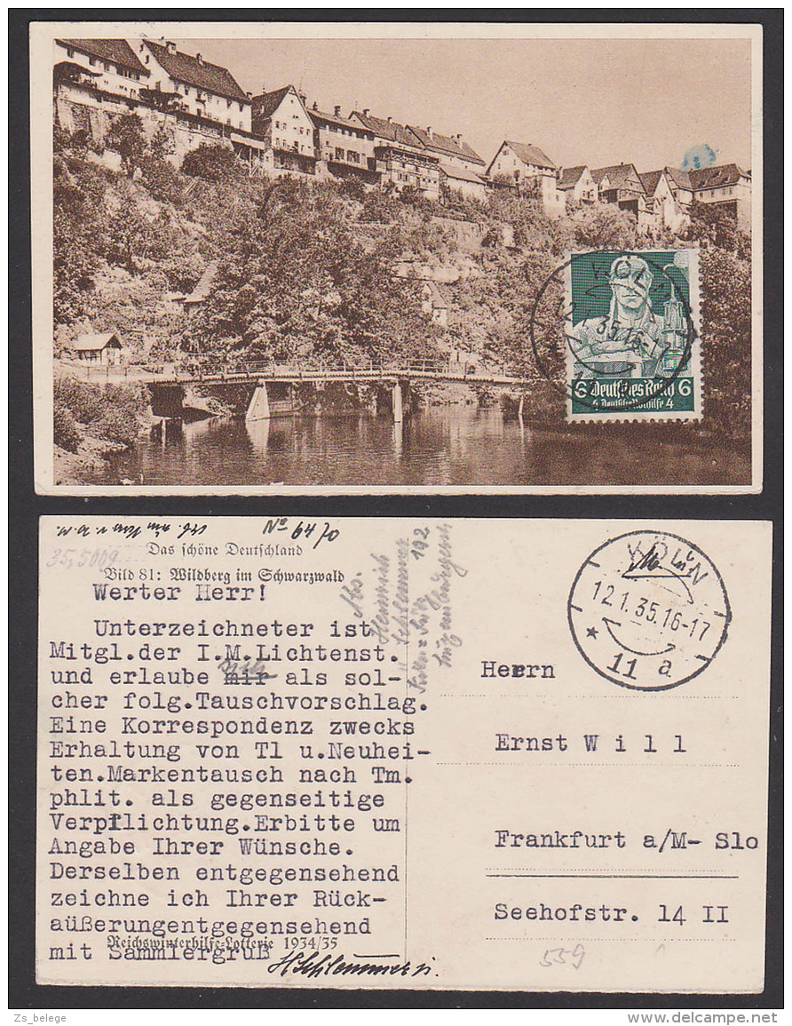 Germany 1935 DR 559 Bergmann Auf Ak "Wildberg Im Schwazwald" Aus Serie -Das Schöne Deutschland-, OSt. Köln - Sonstige & Ohne Zuordnung