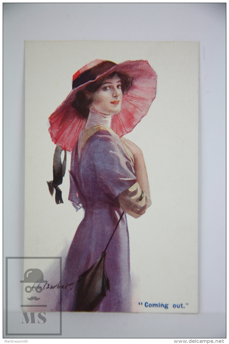 Original Postcard Lady With Large Pink Pamela Hat - Court Barber - Ed.Carlton Publishing N 665 - Coming Out - Barber, Court