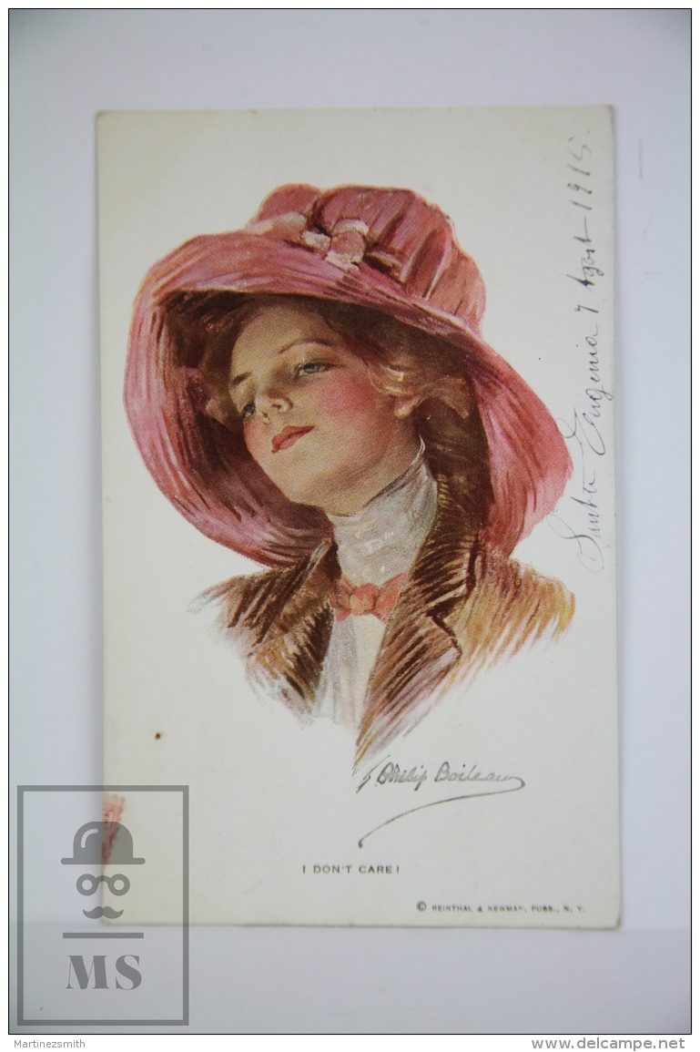 Original Postcard Lady With Large PinkHat - Philip Boileau - Ed. Reinthal &amp; Newman N 286 - I Don&acute;t Care - Boileau, Philip