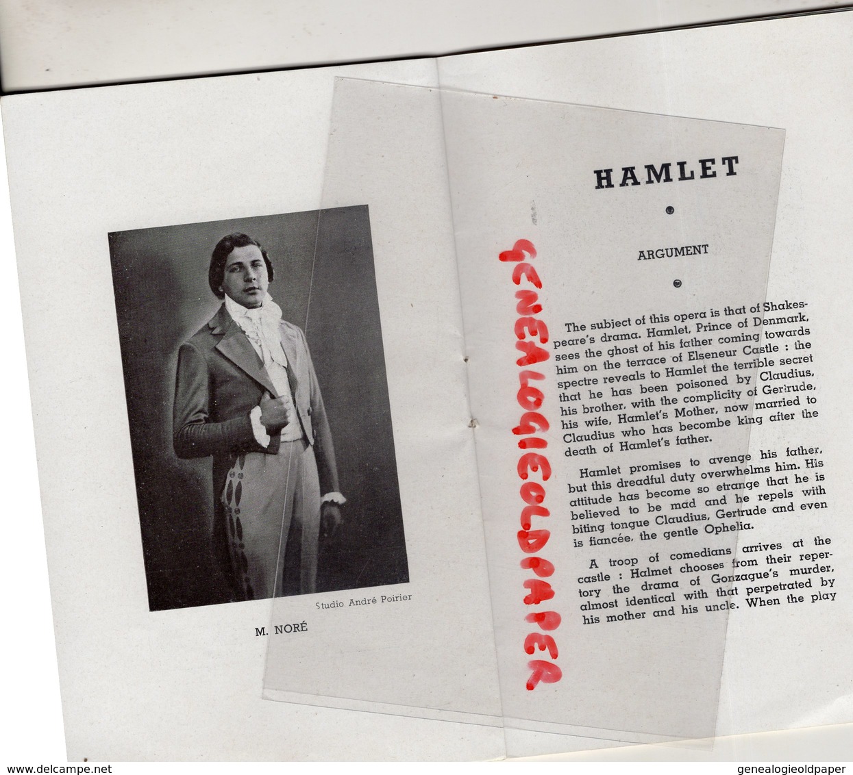 75- PARIS- PROGRAMME ACADEMIE NATIONALE MUSIQUE DANSE-OPERA- 1937-HAMLET-SPECTRE ROSE-L' AIGLON-MAROUF-NARCON-NORE-