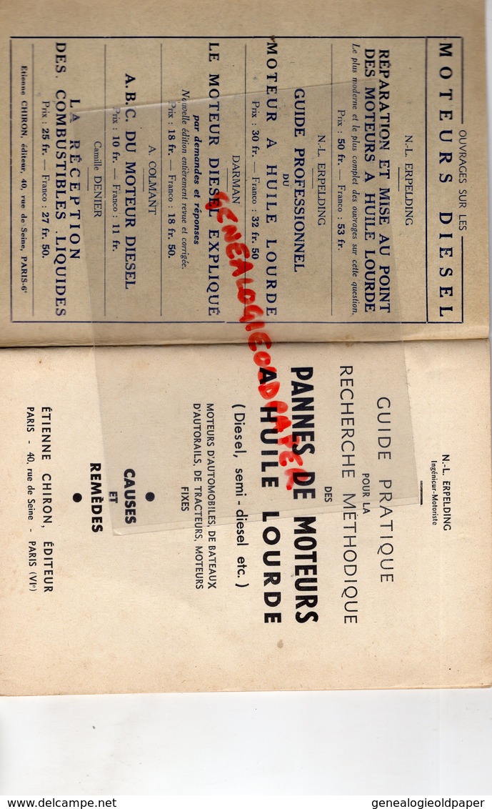 75- PARIS-GUIDE PRATIQUE RECHERCHE PANNES MOTEURS HUILE LOURDE-DIESEL-AUTO-BATEAU-TRACTEUR-ETIENNE CHIRON-ERPELDING-1940 - Boats