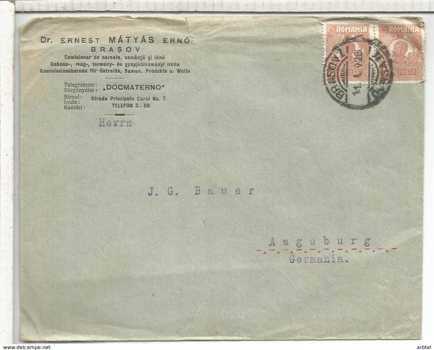 RUMANIA BRASOV 1928 CC A ALEMANIA - Covers & Documents