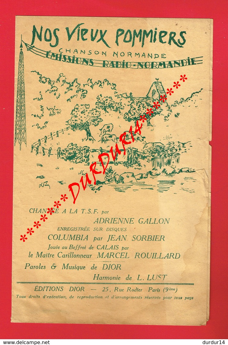 1 Partition Musicale  Chanson Normande Emission Radio Normandie Chantée à La T S F Paroles Et Musique De DIOR - Partituren