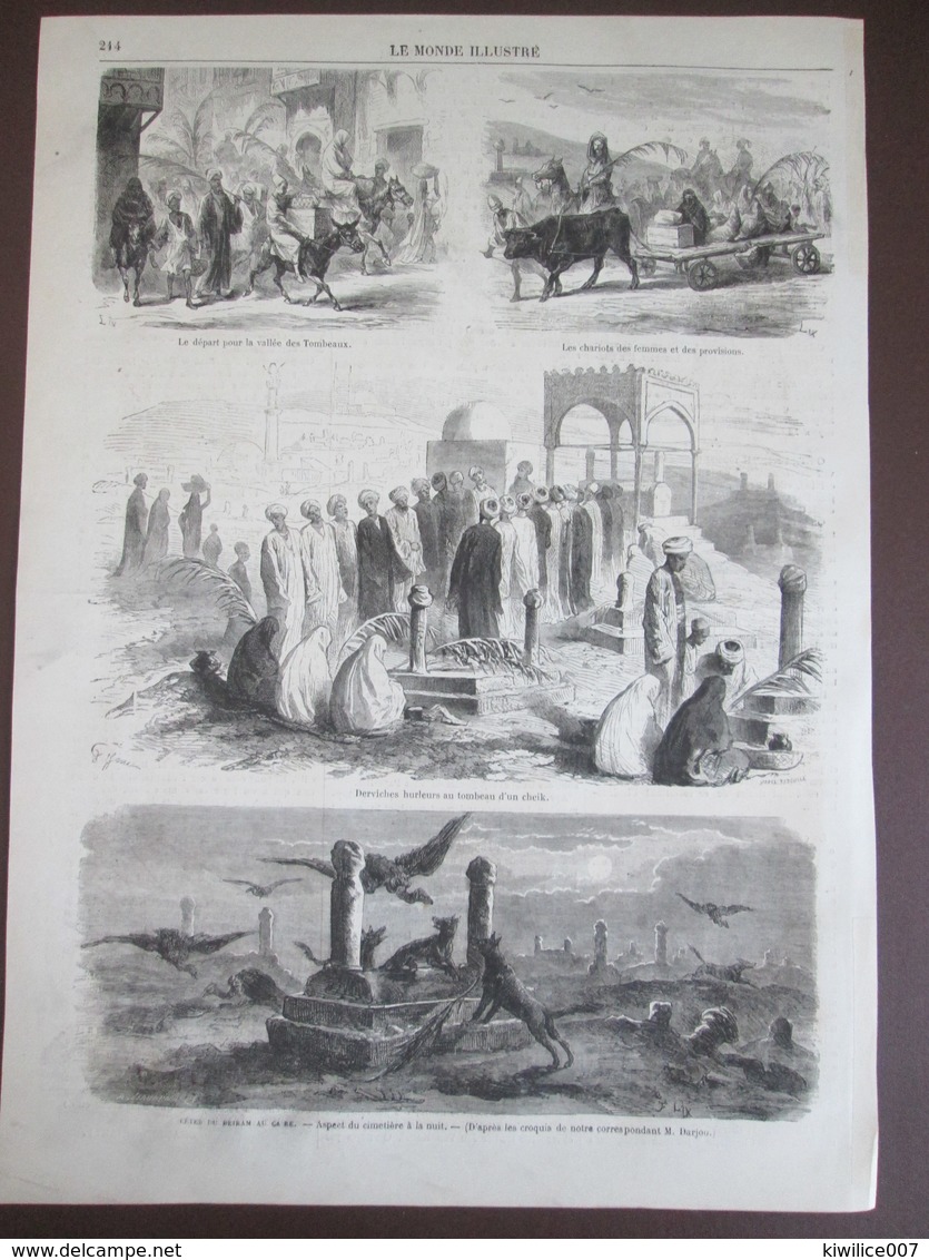 Gravure 1870  Egypte FETE DE  BETRAM Le Caire LE CAIRE   Cimetiere  Cimetery  Derviches Hurleurs  Cheik   Kourban Beiram - Non Classés