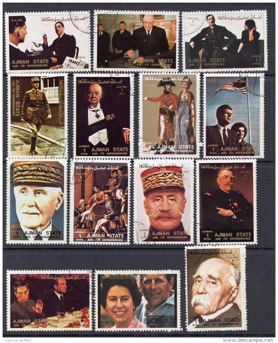 AJMAN - 1972 - Personnalités Politiques Et Militaires Diverses (De Gaulle - Napoléon - Churchill - Kennedy- Elysabeth II - Ajman