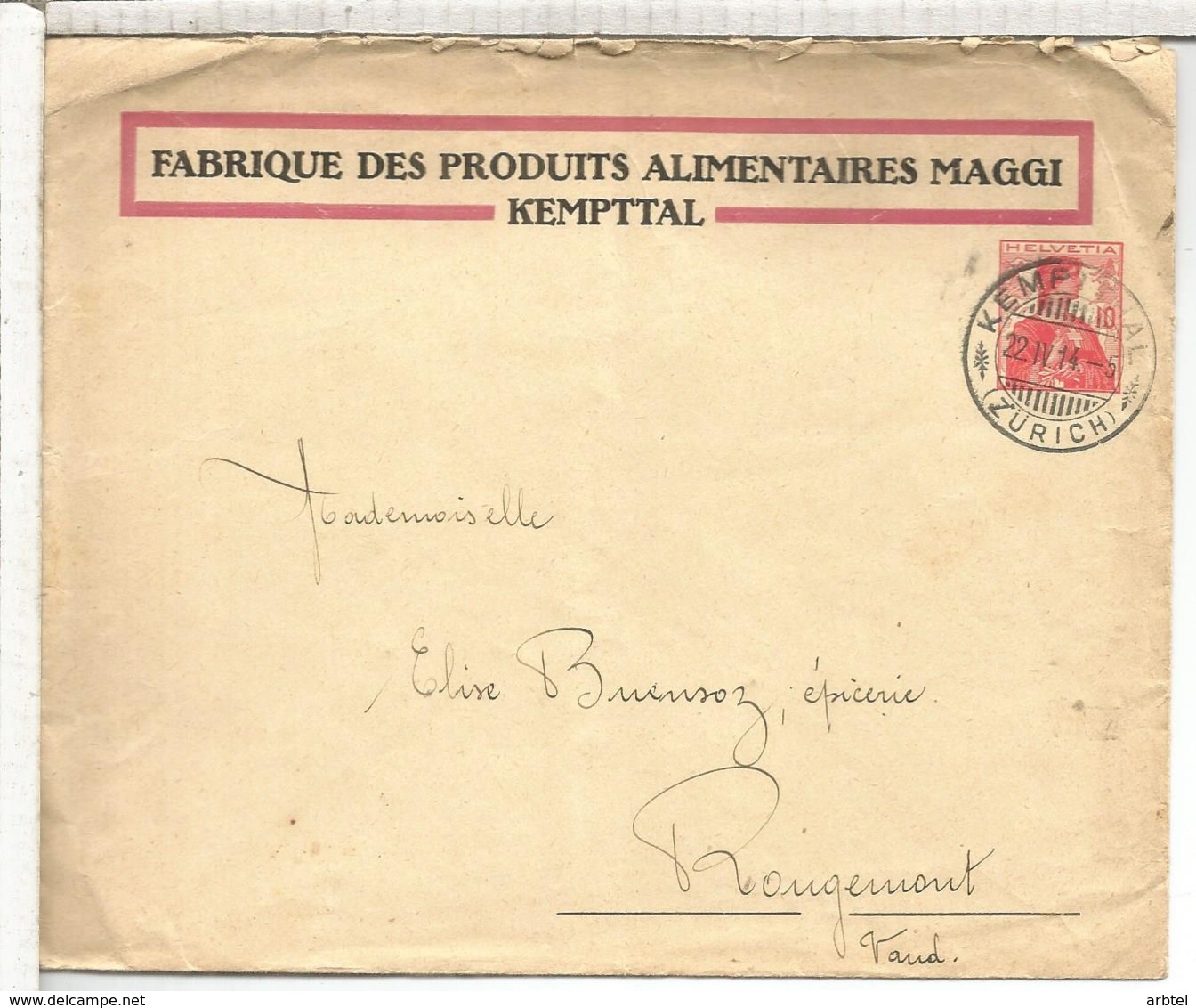 SUIZA KEMPTTAL ENTERO POSTAL 1914 MAGGI ALIMENTACION COMIDA FOOD - Alimentación