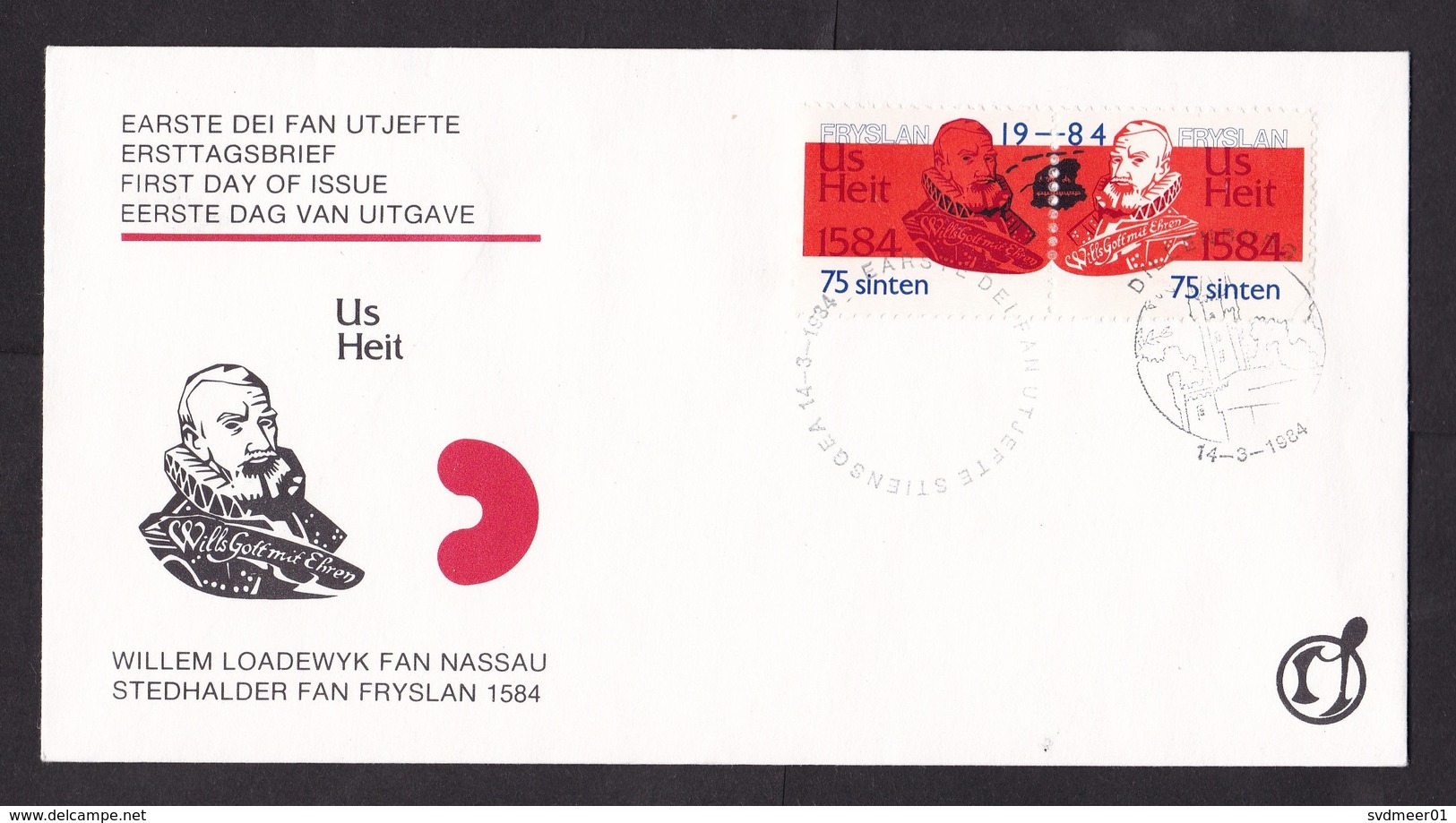 Netherlands: First Day Cover, 1984, 2 Cinderella Stamps, Private Fake Issue?, Frisian Local Language (traces Of Use) - Andere & Zonder Classificatie