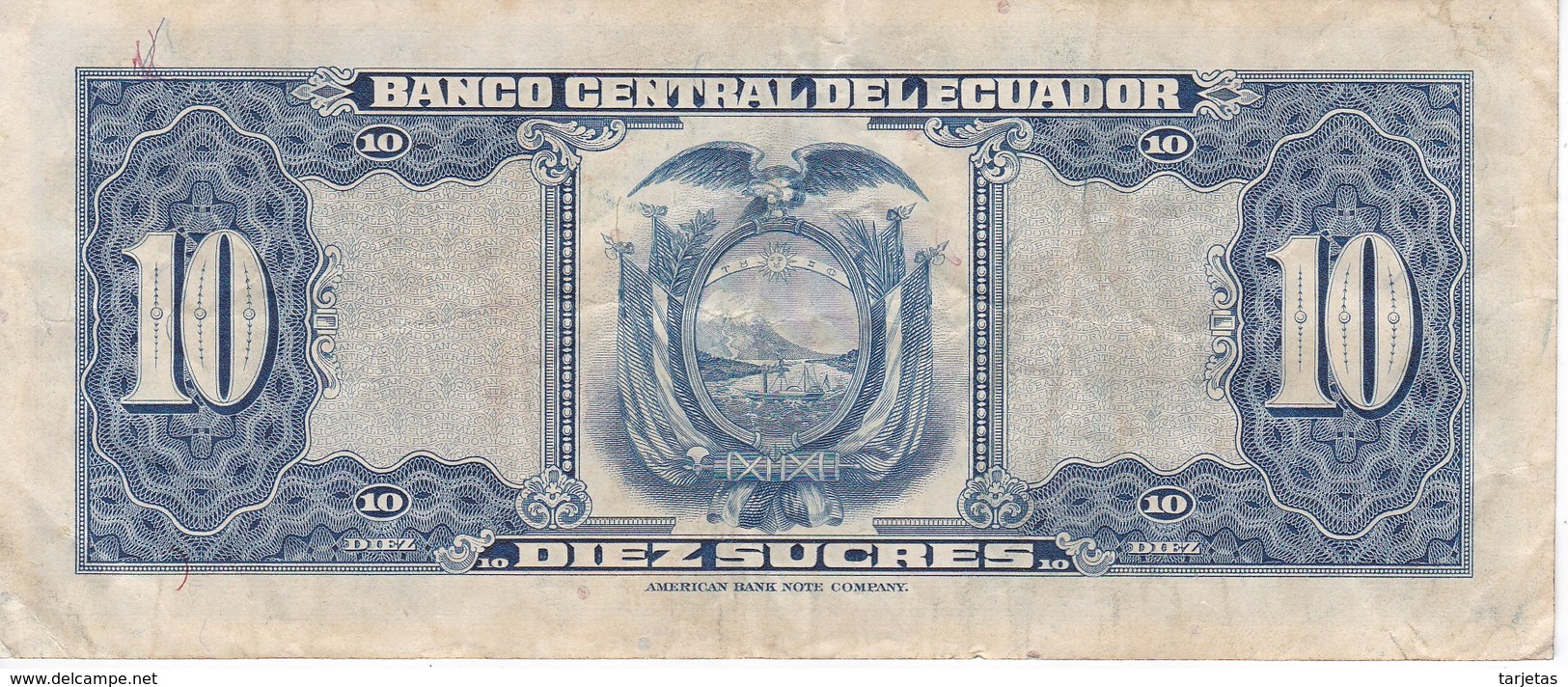 BILLETE DE ECUADOR DE 10 SUCRES DEL AÑO 1960 (BANKNOTE) RARO - Ecuador