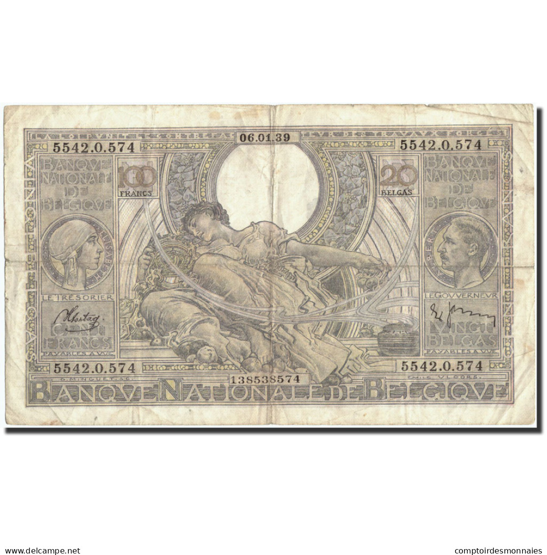 Billet, Belgique, 100 Francs-20 Belgas, 1939, 1939-01-06, KM:107, TB - 100 Francs & 100 Francs-20 Belgas