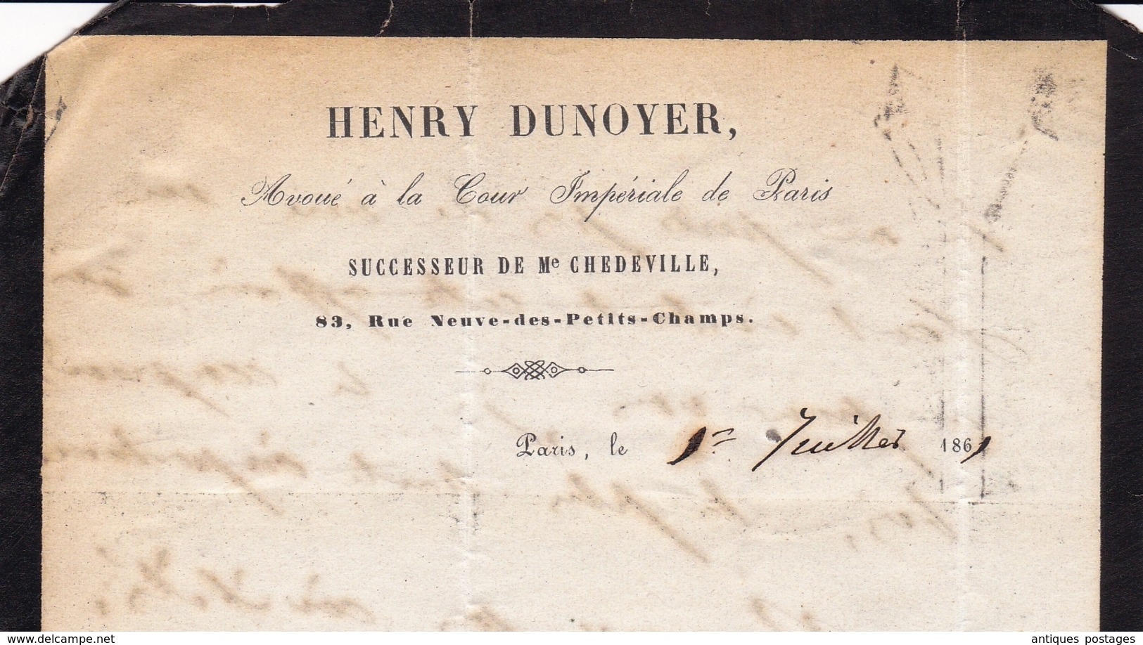 Lettre 1861 Paris Napoléon 10 Centimes Henry Dunoyer Avoué Cour Impériale de Paris