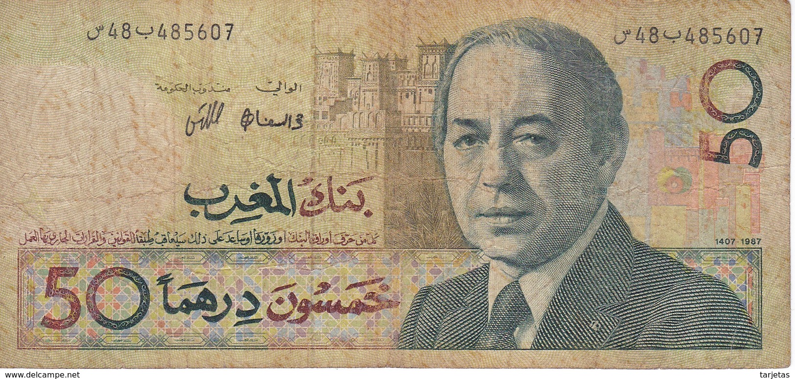 BILLETE DE MARRUECOS DE 50 DIRHAMS DEL  AÑO 1987  (BANKNOTE) - Marruecos