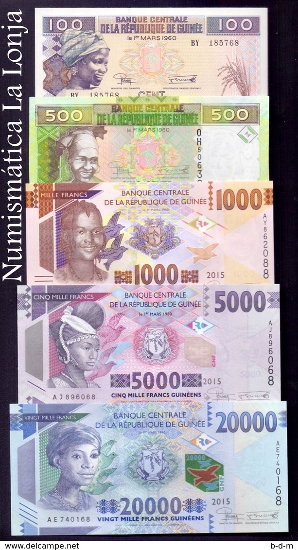 Guinea Set 100 500 1000 5000 20000 Francs 2015 Pick New SC UNC - Guinée