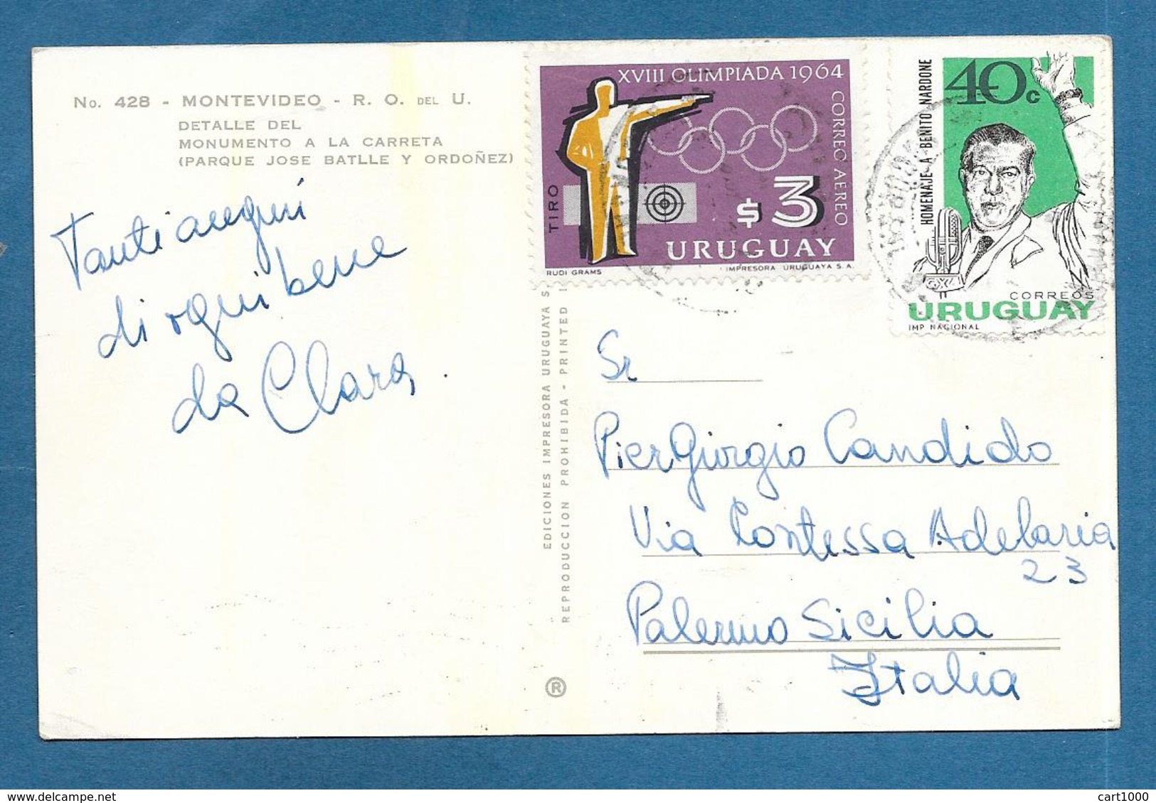 URUGUAY MONTEVIDEO R.O. DEL U. MONUMENTO A LA CARRETA 1964 - Uruguay