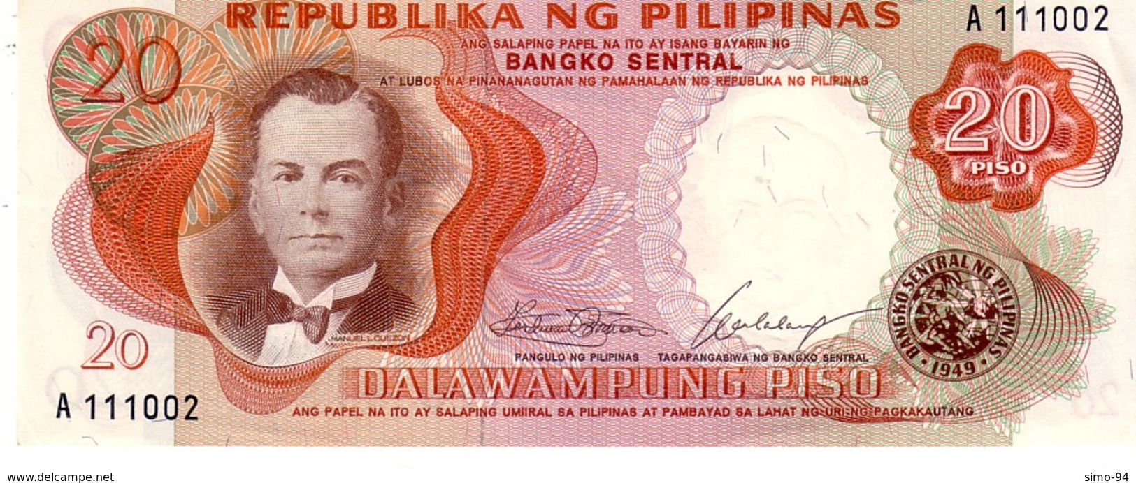 Philippines P.145A 20 Piso 1969 Unc - Filippine