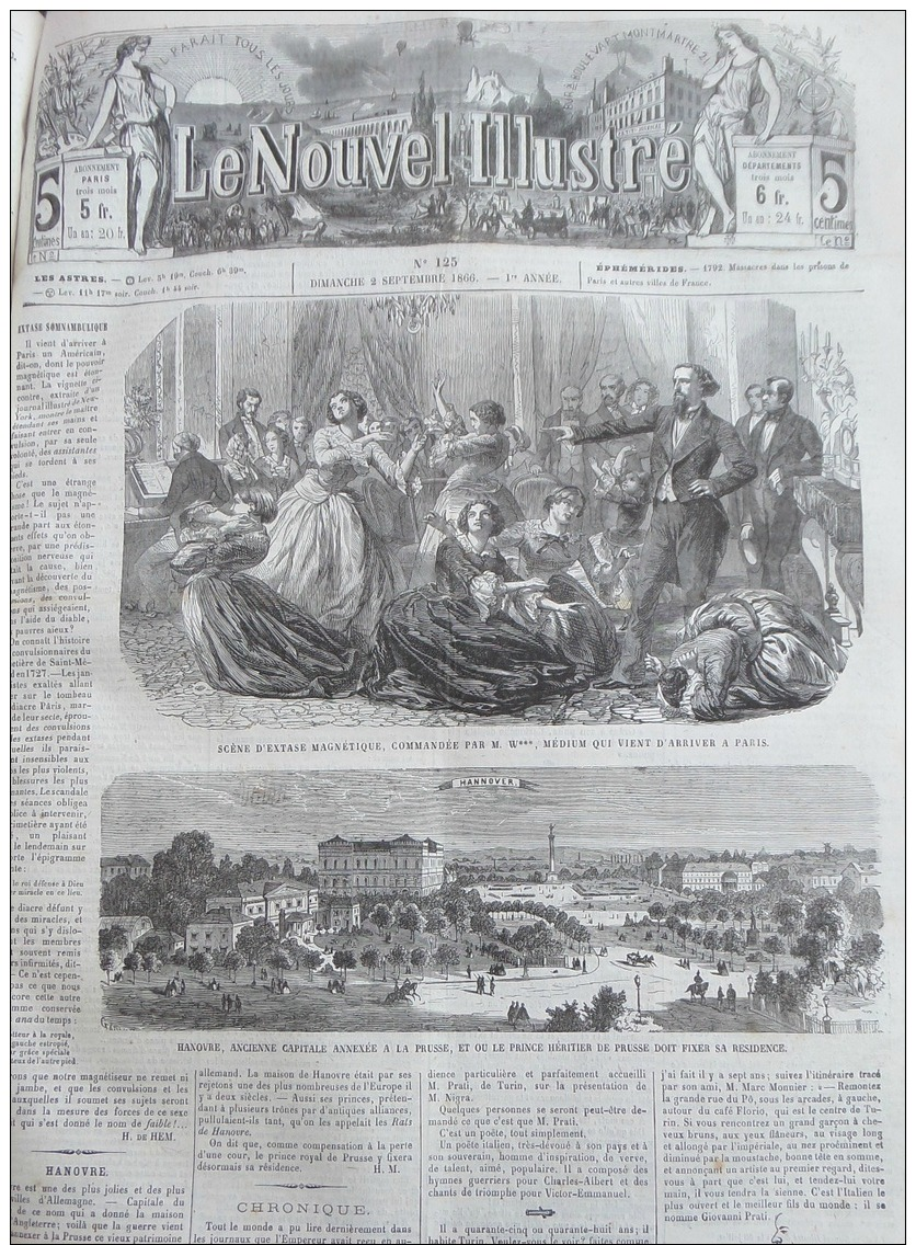 NOUVEL ILLUSTRE1866N°125: PARIS ARRIVEE DU MEDIUM M.W.SCENES D'EXTASE/HANOVRE ANNEXEE A LA PRUSSE/ - 1850 - 1899