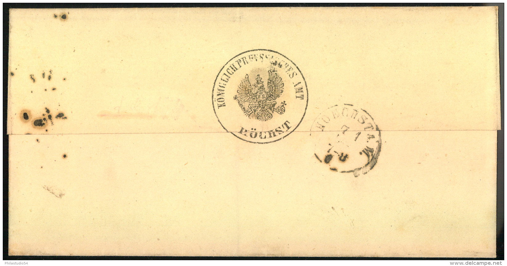1872, 1/2 Groschen Ziegelrot Auf Faltbriefhülle In Eigenen Landzustellbezirk Ab HOECHST 7.1.73"" - Storia Postale