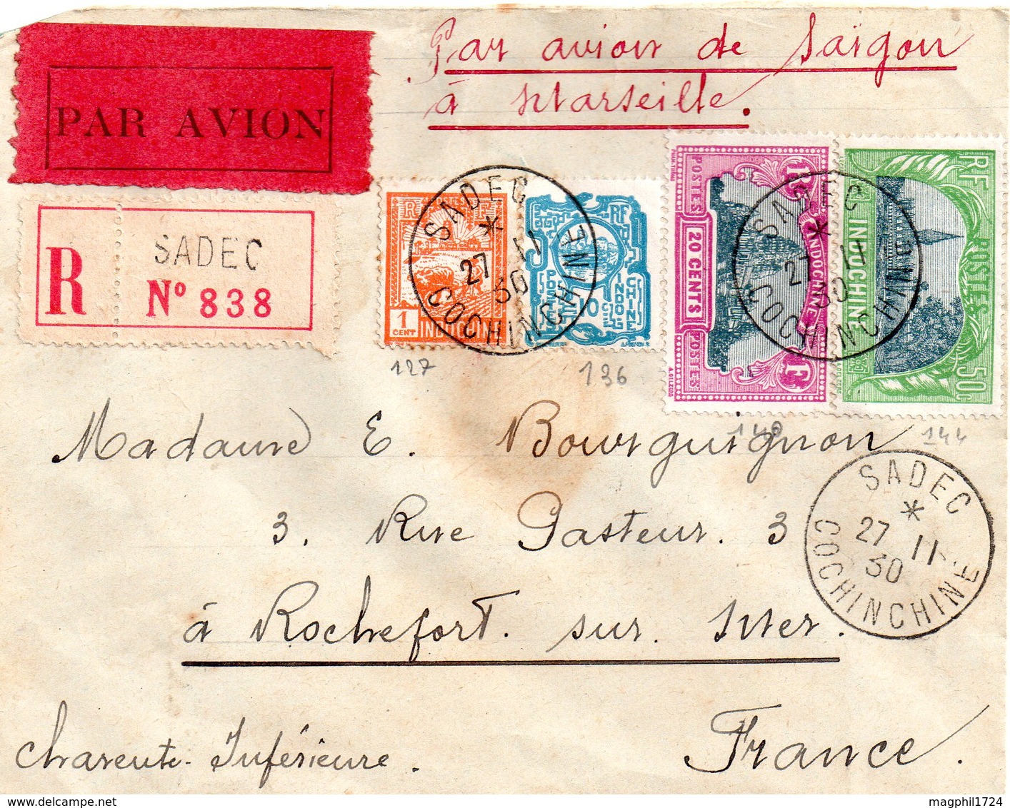 Lettres Indochine  Pour La France ( Rochefort-sur-mer.17) - Lettres & Documents