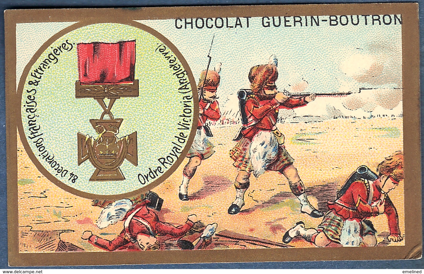 Chromo Chocolat Guerin-Boutron Décorations Françaises Et étrangères Ordre Royal De Victoria Angleterre Colonies Soldats - Guerin Boutron