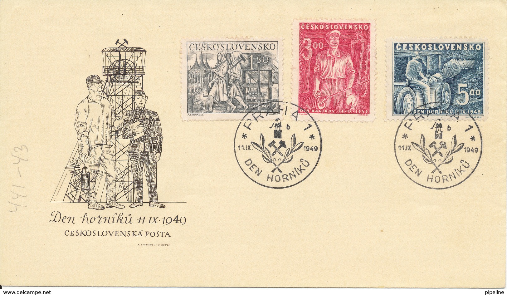 Czechoslovakia FDC 11-9-1949 700 Years Of Mine Operation With Cachet - FDC