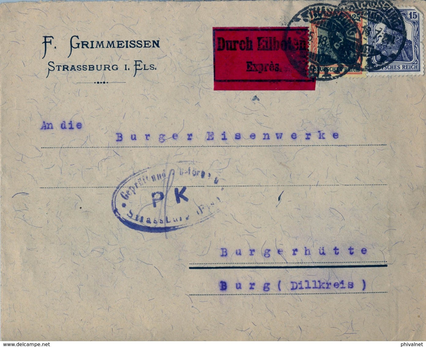 1918 , CORREO EXPRESS , MARCA DE CENSURA , STRASSBURG - BURG , - Cartas & Documentos