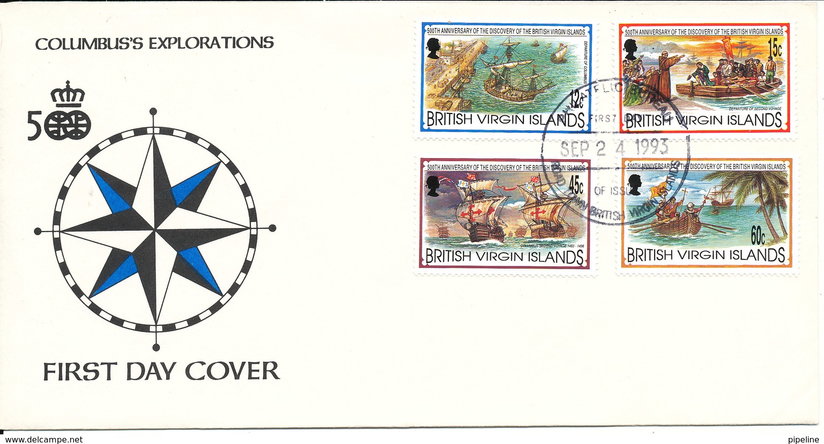 British Virgin Islands FDC Colombus Explorations Complete Set Of 4 With Cachet - British Virgin Islands