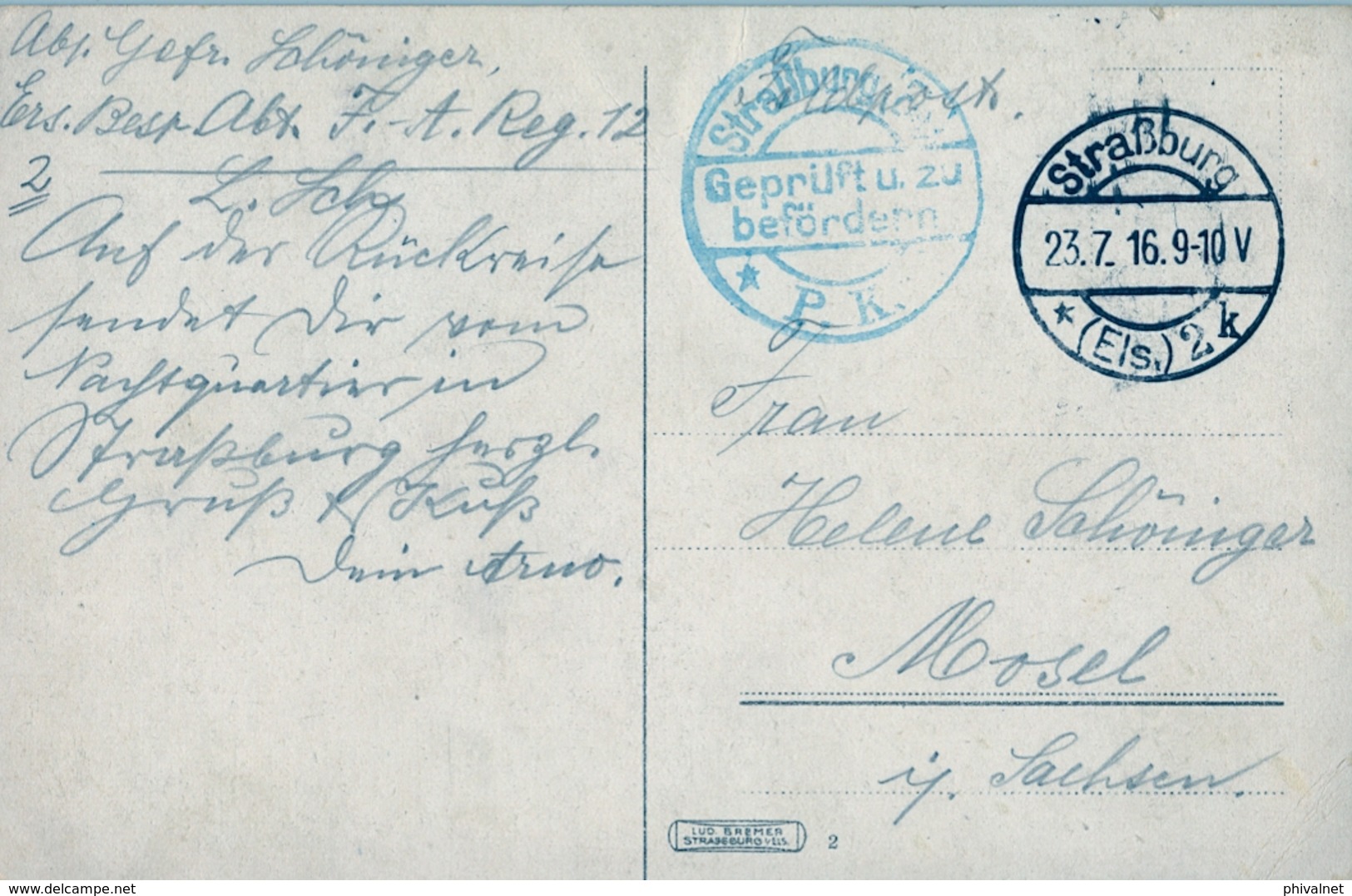 1916 , TARJETA POSTAL CIRCULADA , MARCA DE CENSURA , STRASSBURG - MOSEL - Cartas & Documentos