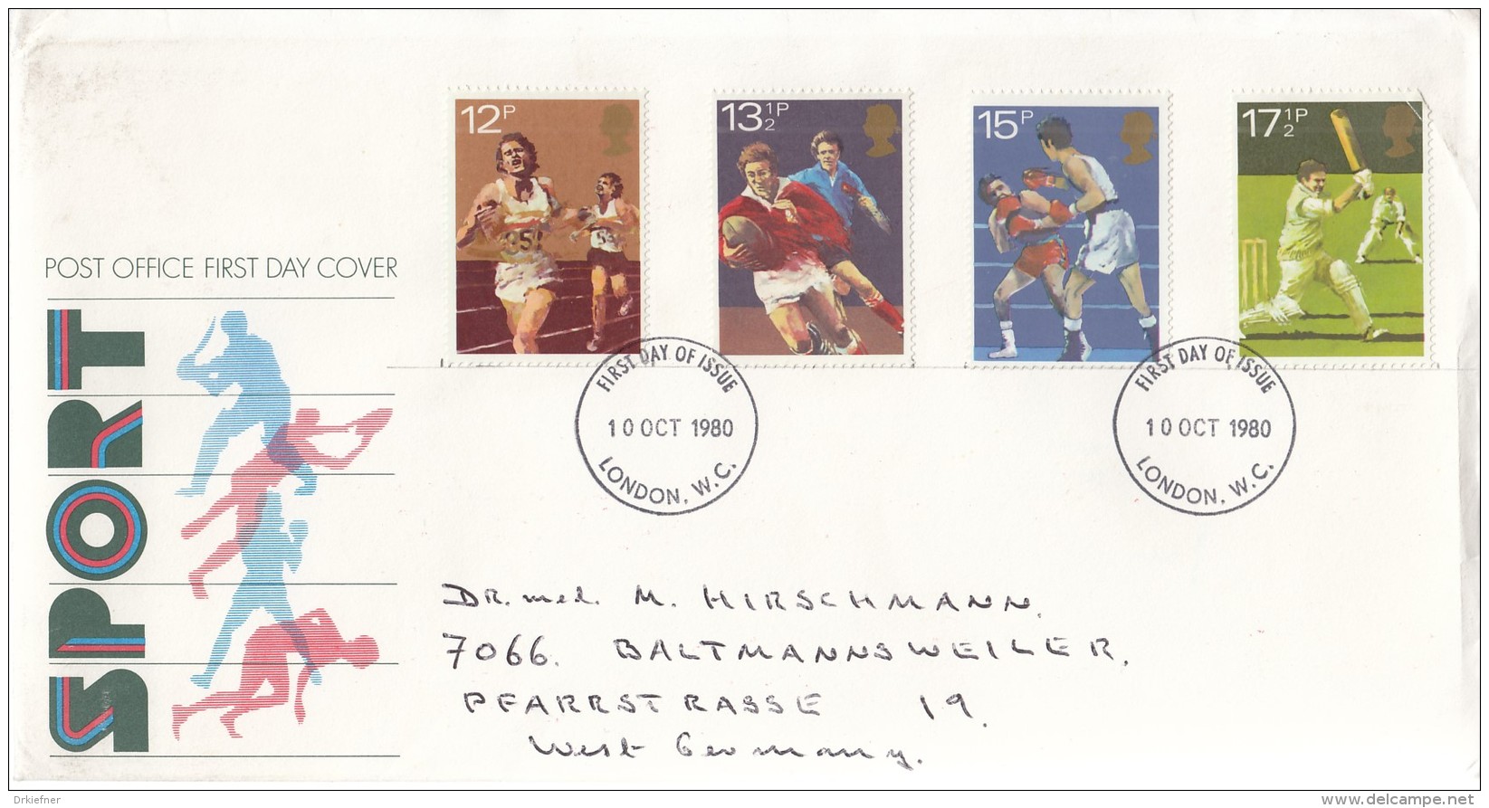 GROSSBRITANNIEN 850-853, FDC, Echt Gelaufen, Sport: Leichtathletik, Rugby, Boxen, Kricket 1980 - 1971-1980 Dezimalausgaben