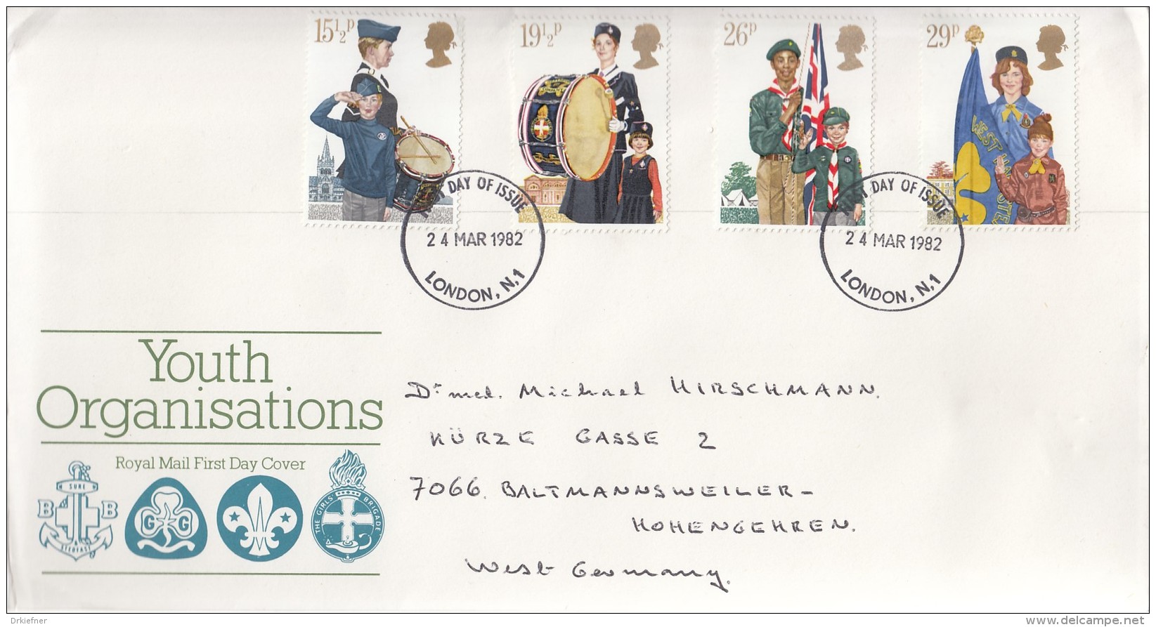 GROSSBRITANNIEN 910-913, FDC, Echt Gelaufen, Britische Jugendorganisationen 1982 - 1981-1990 Dezimalausgaben