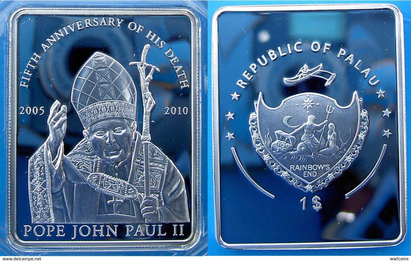 PALAU 1 $ 2010 COPPER SILVER PLATED PROOF MINTAGE 2010 PCS POPE JOUN PAUL II 5 YEAR OF DEATH PESO 27g CONSERVAZIONE FOND - Palau