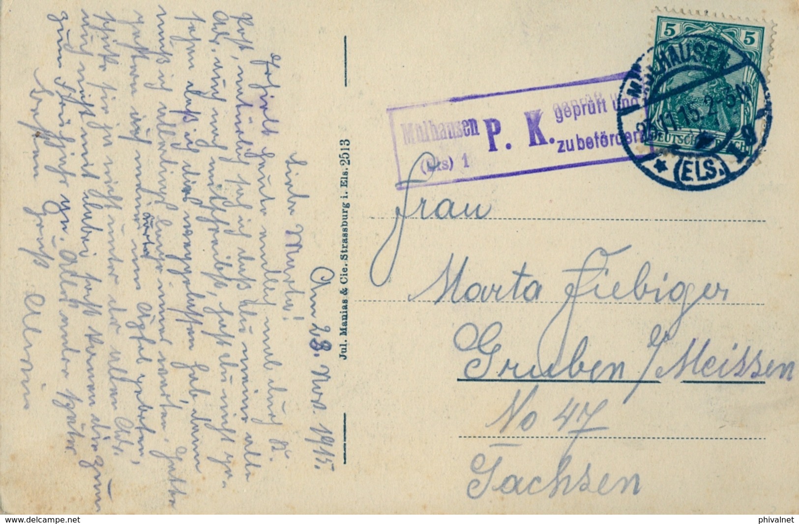 1915 , TARJETA POSTAL CIRCULADA  , MULHAUSEN - SACHSEN , CENSURA - Cartas & Documentos
